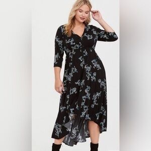 Torrid Black Floral High-Lo Challis Dress